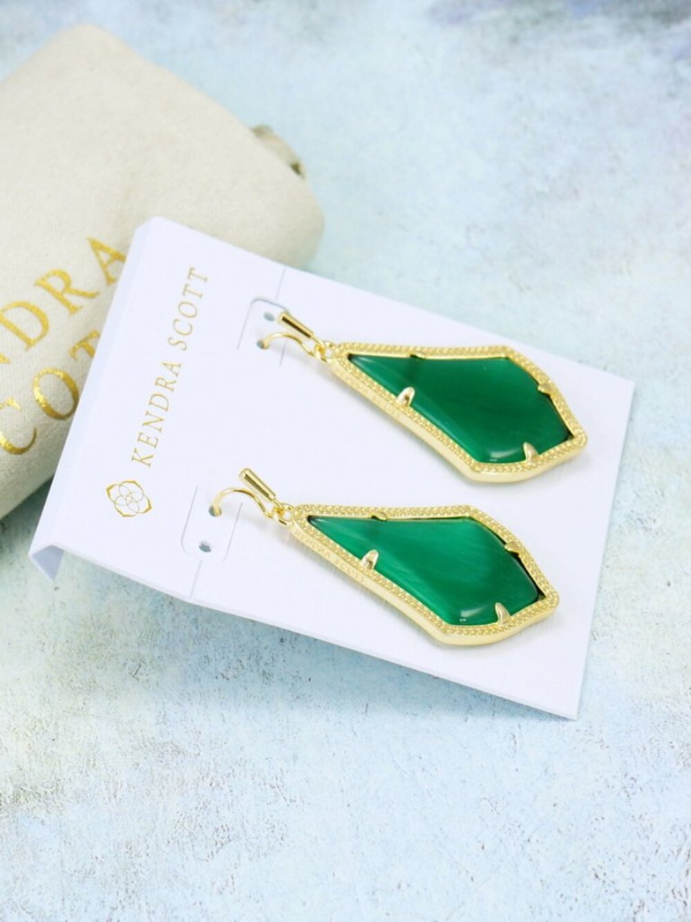 Kendra Scott Alex Cat's Eye Emerald Green earrings Gold Plated - Picture 4 of 6